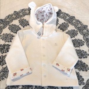 Baby Gap Floral Trimmed Quilted Hoodie Size 0-3M White Jacket NWT!